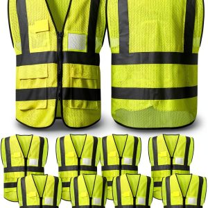 Reflective Safety Vest 10‑Pack Green Mesh High Visibility by JenPen-0