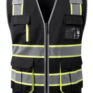 High Visibility Safety Vest JKSafety 7 Pocket Black XL Reflective-0